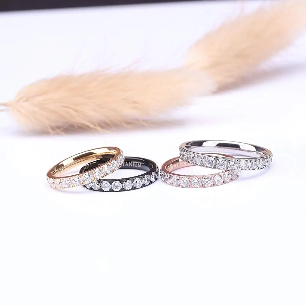 TIGRADE 18K Gold Plated Rings for Women Pure Titanium 3mm Ring Cubic Zirconia Anniversary Engagement Wedding Band anillos mujer 4