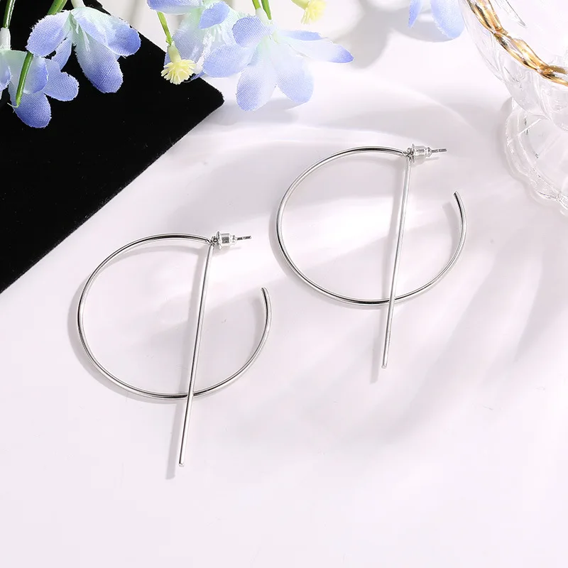Корейские простые геометрические серьги, темперамент, большие золотые серебряные Винтажные серьги-кольца, модные ювелирные изделия для женщин