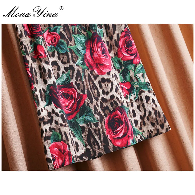 MoaaYina Леопард Роуз Floral Print пакет ягодицы пикантная элегантная юбка высокого