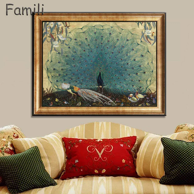 

Canvas print Wall Painting Prints Home Decor Modern Animal Wall Art Painting Peacock Unframed Modern Vintage Blue Peacock