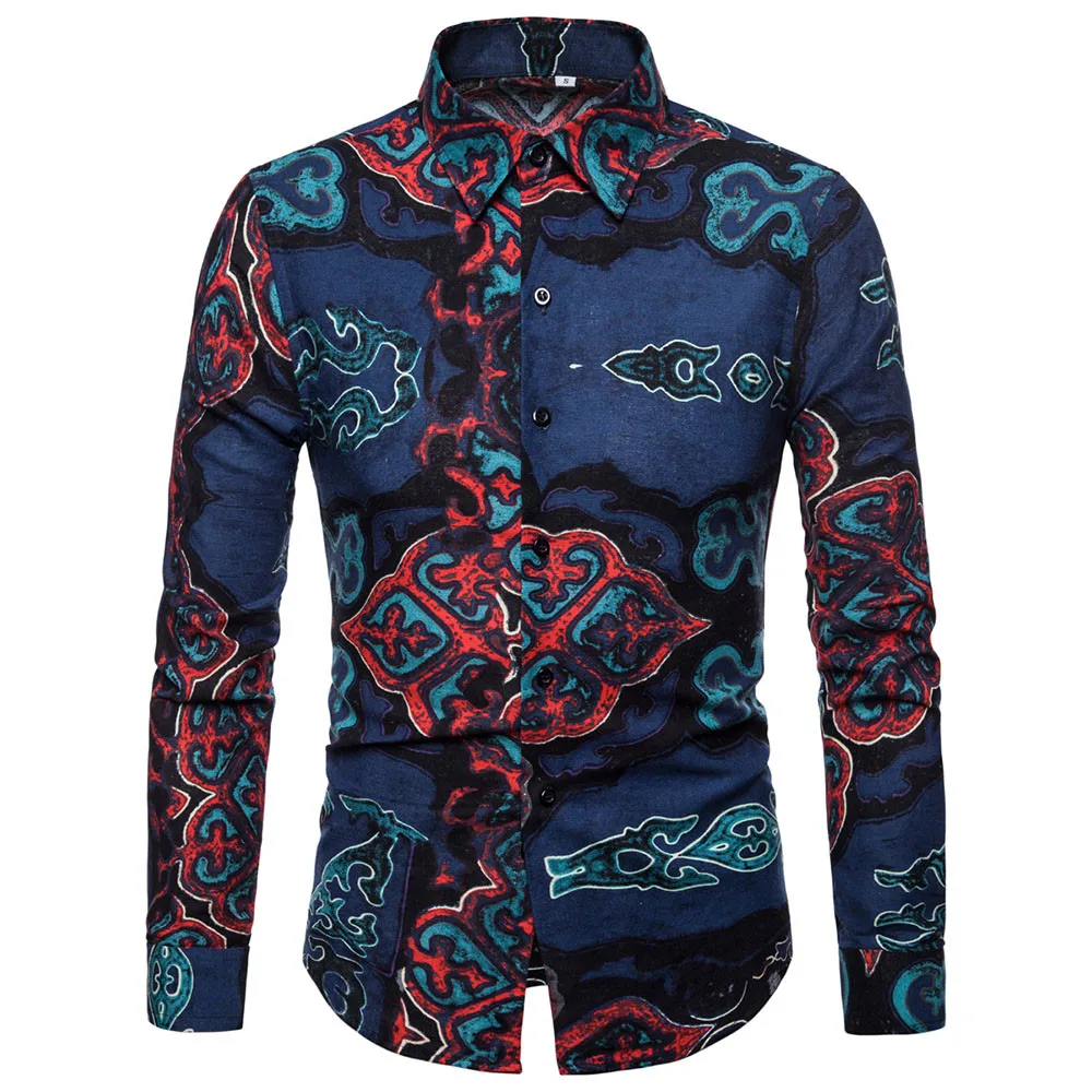 Homens да camisa Цветочные Ocasional Impresso Baixo Camisa Havaiana camisa Manga longa camisas de Roupas цветочный masculina 4,16