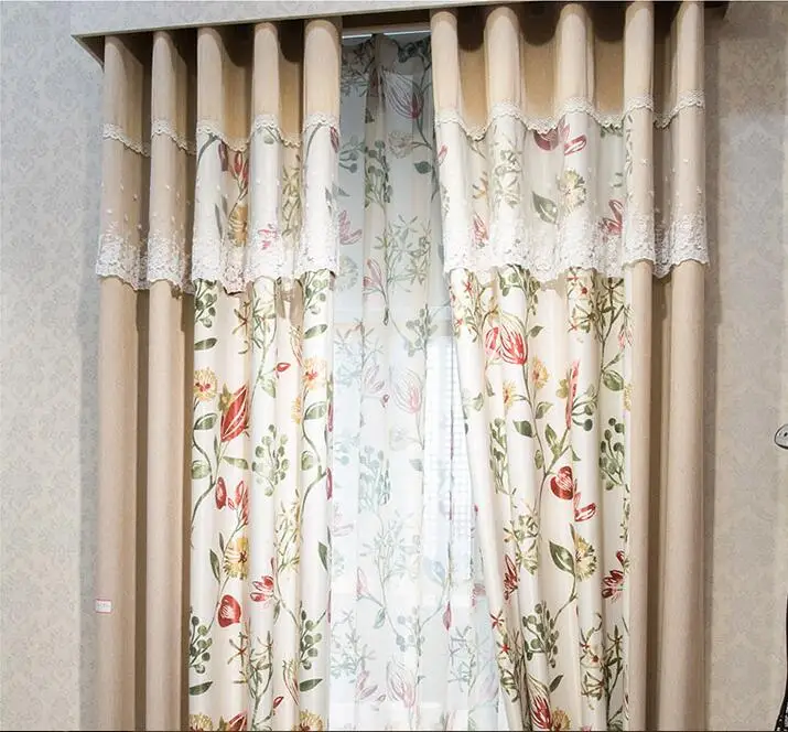 

Curtain Fabric Free Shipping! 2 Pieces/Lot Double Face Coffee Linen Flower Printing Stitching Window Curtain Living Room.