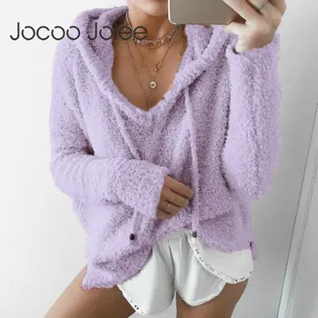 

Jocoo Jolee 2019 Autumn Soft Fleece Women Sweatshirt Female Fluffy Mohair Causal Drawstring Pullover Tracksuit Top Hoodies