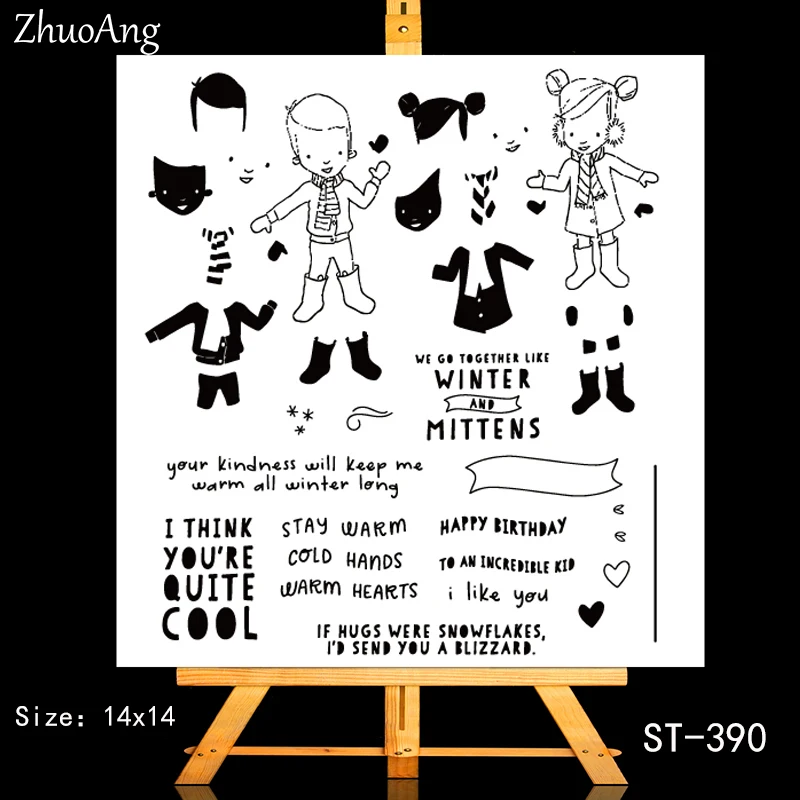 

ZhuoAng Cute Children Winter Clothes Clear Stamps/Seals For DIY Scrapbooking/Card Making/Album Decorative Silicon Stamp Crafts