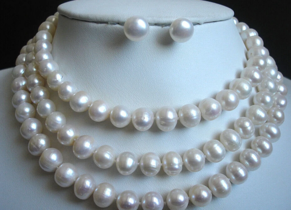 

free shipping 07653 White Freshwater Cultured Pearl Necklace earrings set