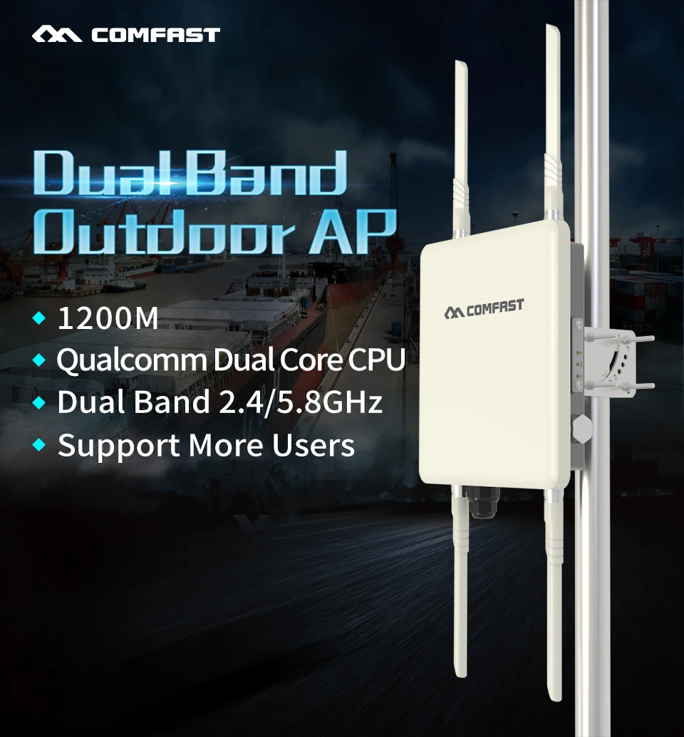 Comfast 1200 Мбит Dual Band 2,4/5,8 ГГц открытый AP сильный сигнал встроенный сторожевой чип AC Управление Plug and Play CF-WA800 V2