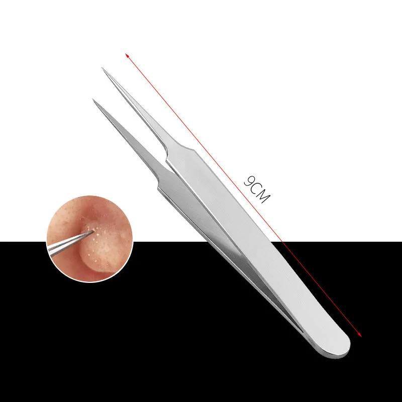 Полезный Пинцет из нержавеющей стали с прямым изгибом и изогнутыми угреми, зажим для прыщей, набор для удаления комедона, очиститель лица, средство для удаления акне