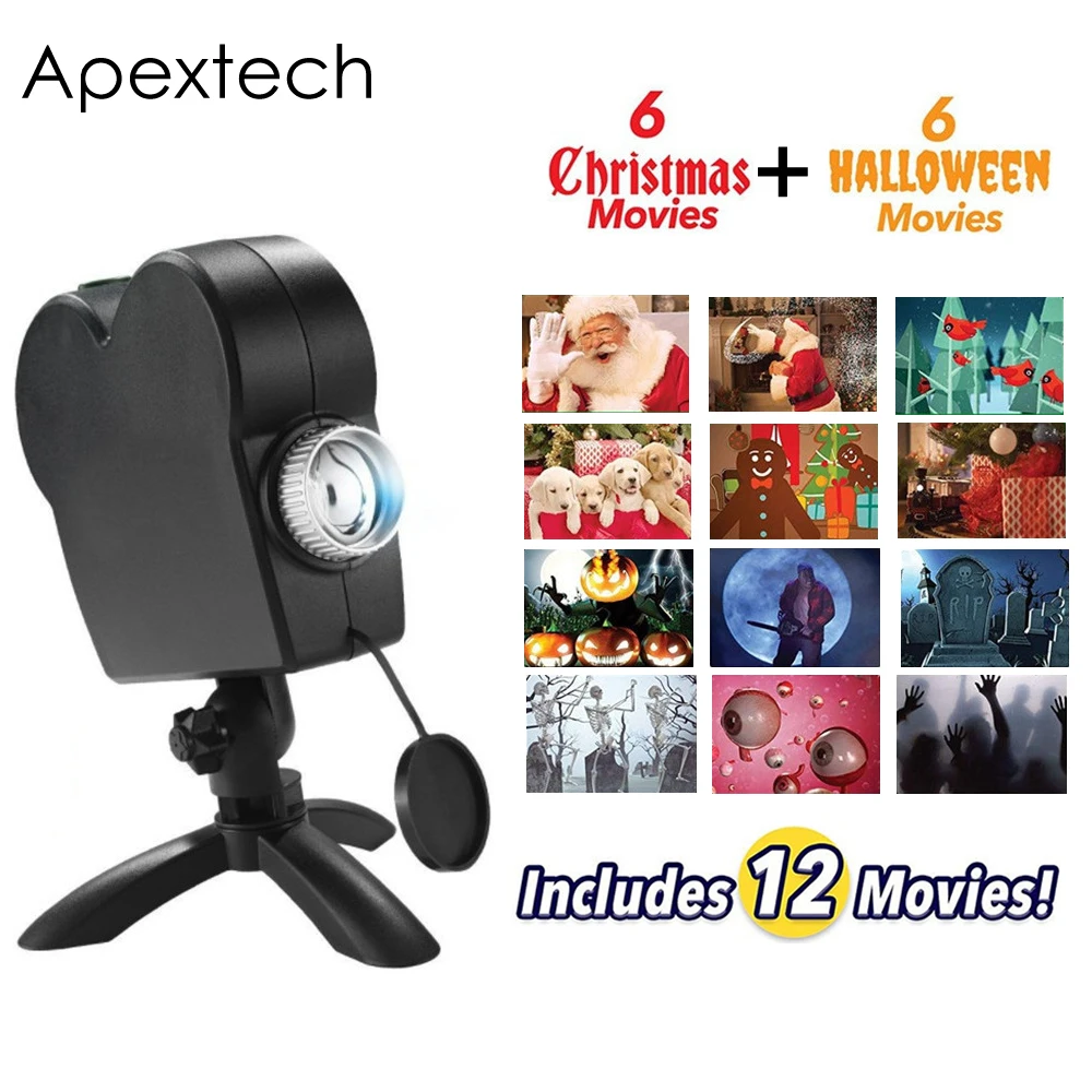 

Christmas Halloween Window Decoration LED Movie Display Projector Effect Light 12 Movies Showing on Window Perfect For Holiday