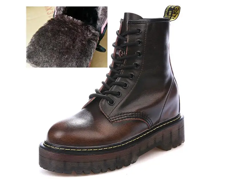 Fur finished brown Ботинки в байкерском стиле на массивном каблуке; женские осенние модные кожаные ботинки, визуально увеличивающие рост; женская обувь; Размеры 35-40; ST326 - Цвет: Fur finished brown