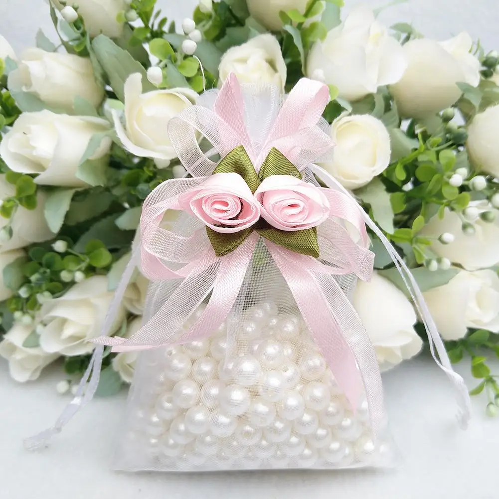 

20 Pcs Korean Tulip High-grade Dense Organza Drawstring Bag For Wedding Candies Small Gift Packaging