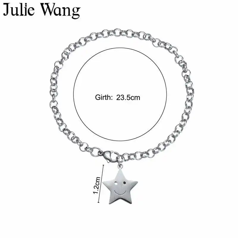 Julie Wang Smile браслет на лодыжку звезда из нержавеющей стали для женщин ножной браслет Женская Девушка Ювелирный Браслет со ступнями ног бисер лодыжки на ноге