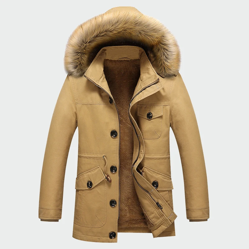 Ceny Zimowe męskie grube płaszcze ciepłe męskie kurtki wyściełane na co dzień z kapturem termiczna Parka nowych mężczyzna płaszcze mężczyzna odzież marki M 5XL ML071