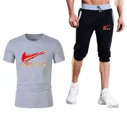2019 спортивный костюм для мужчин комплект спортивных 2 шт. тренировочный одежда футболка с принтом + шорты для женщи