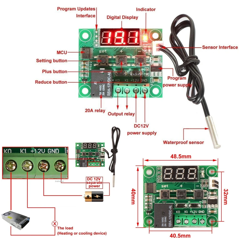 Imperméable XH-W1209 version mini Thermostat Module DC-12V contrôle de température