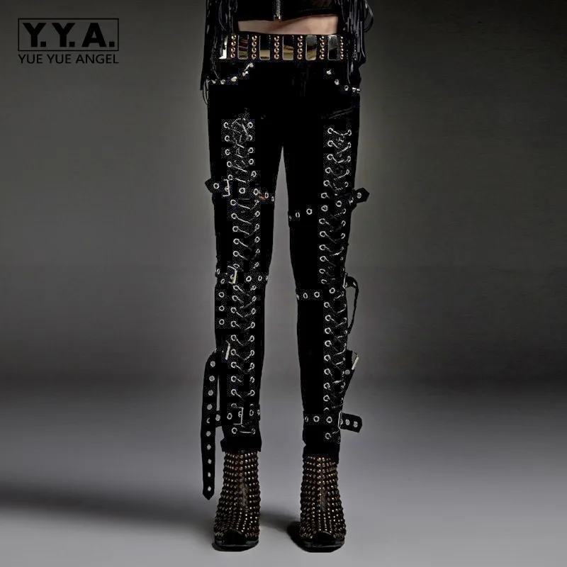 

2019 New Winter Mens Pants Punk Style Solid Elastic Rivet Pencil Pant Casual Slim Fit Mens Trousers Hip Hop Street Dance Pants
