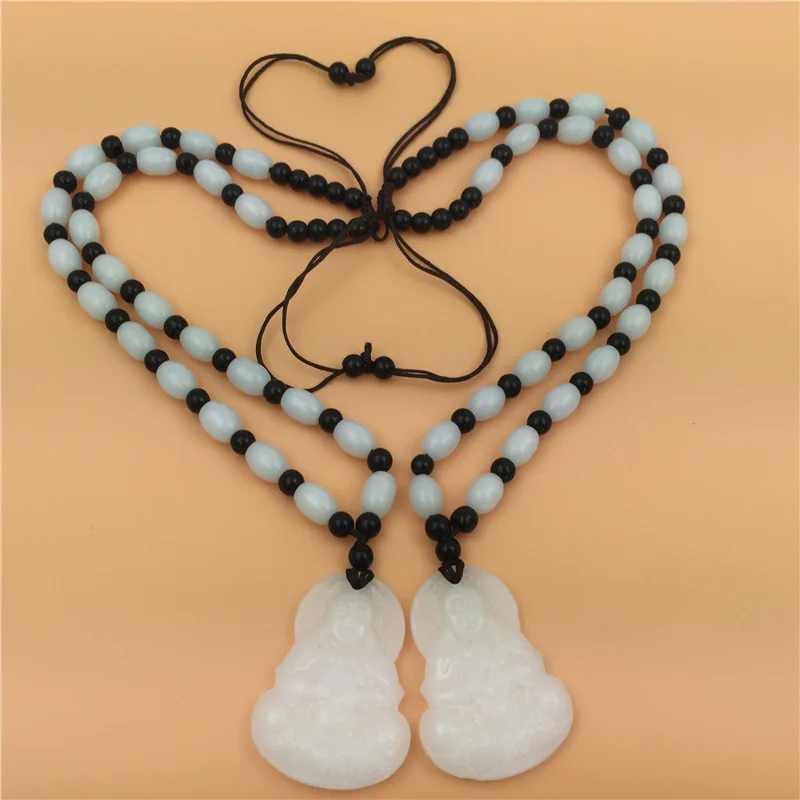 Чистая ручная скульптура белый афганский камень Гуаньинь Будда кулон ожерелье