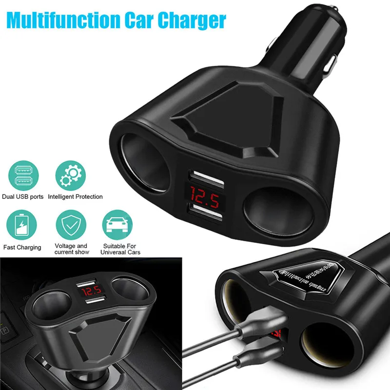 

Car LCD Cigarette Lighter Socket Splitter Dual USB Charger Power Adapter DC 12V