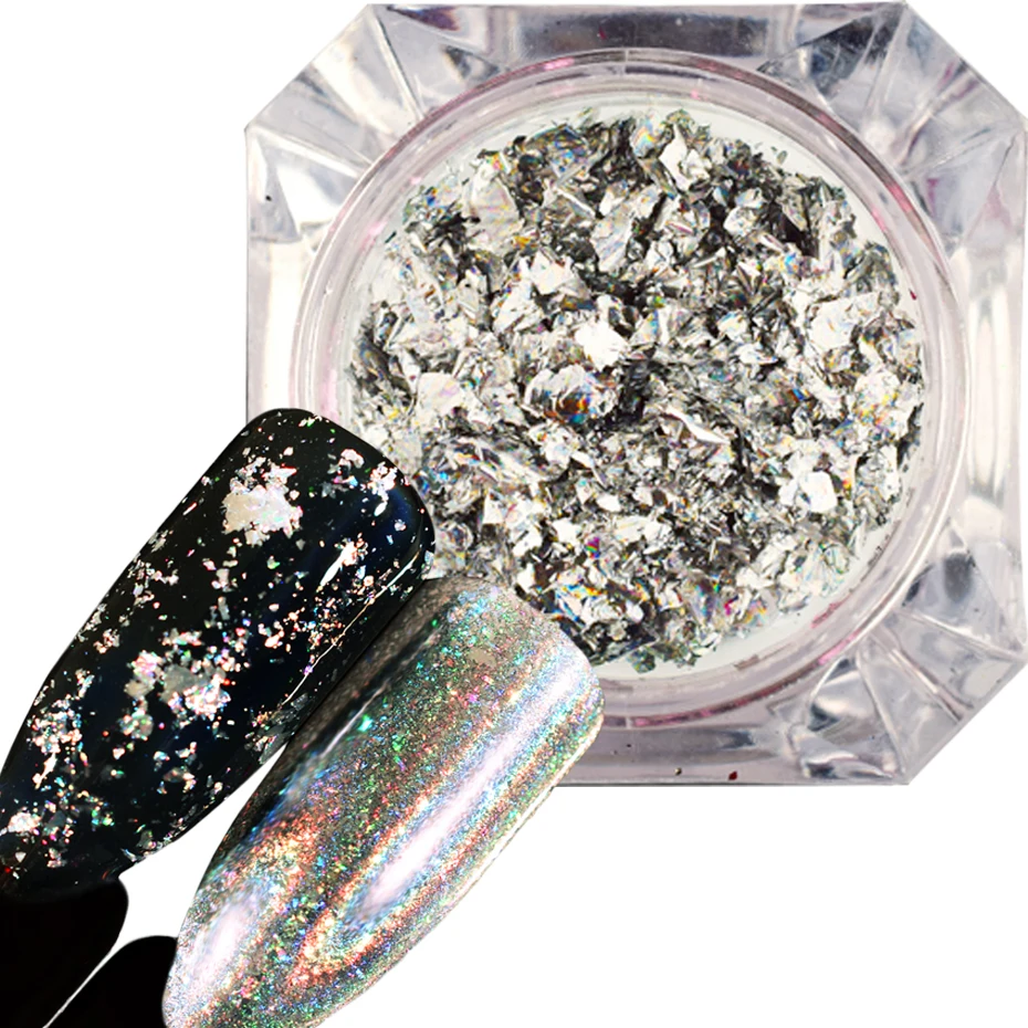 

1 box Laser Aluminum Silver Nail Glitter Flakes Irregular DIY Holo Sheets Tips 3D Sequins for Nail Art Mirror Decorations TRCB08