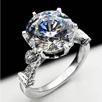 

Big Crystal White Zircon Stone Ring Female Open Ring Real 925 Sterling Silver Wedding Jewelry Promise Engagement Rings For Women