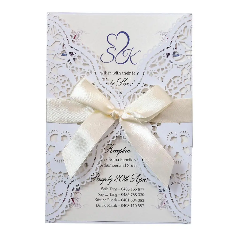  10PCS Bowknot Glitter Invitations European Style Laser Cut Wedding Invitations Holiday Greeting Car - 33030564920