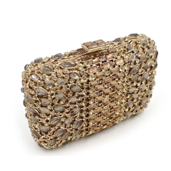 Fashion Brand Women Gold Plating Large Stone Crystal Hard Case Metal