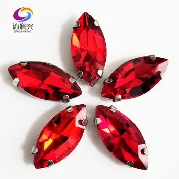 

Free shipping Red Horse eye shape High quality Glass Crystal sew on claw rhinestones with ,Diy Clothing accessories SWM07