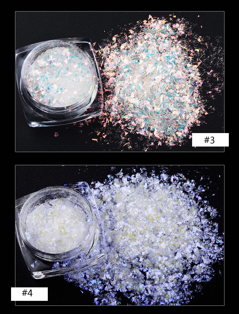 6 Colors 6 Boxes Aurora Flakes Holographic Transparent Nail Art Flake Pigment Crushed AB Nail Flakes - Iridescent Aurora