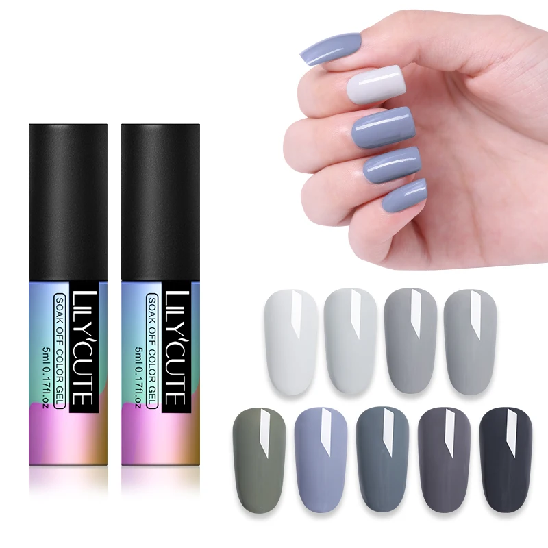 LILYCUTE نقع قبالة الأشعة فوق البنفسجية 5 مللي رمادي سلسلة النقي مسمار اللون هلام البولندية طويلة الأمد براون مسمار الفن هلام ورنيش