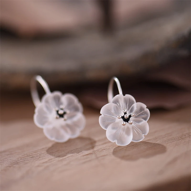 Lotus Fun Real 925 Sterling Silver Handmade Natural Crsytal Fine Jewelry Flower in the Rain Fashion Drop Earrings for Women