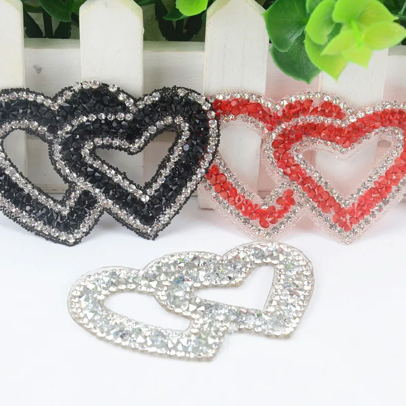 

Red heart 10pcs/lot hotfix rhinestones heat transfer iron on DIY motifs patches applique for wedding garment bag shoe decoration