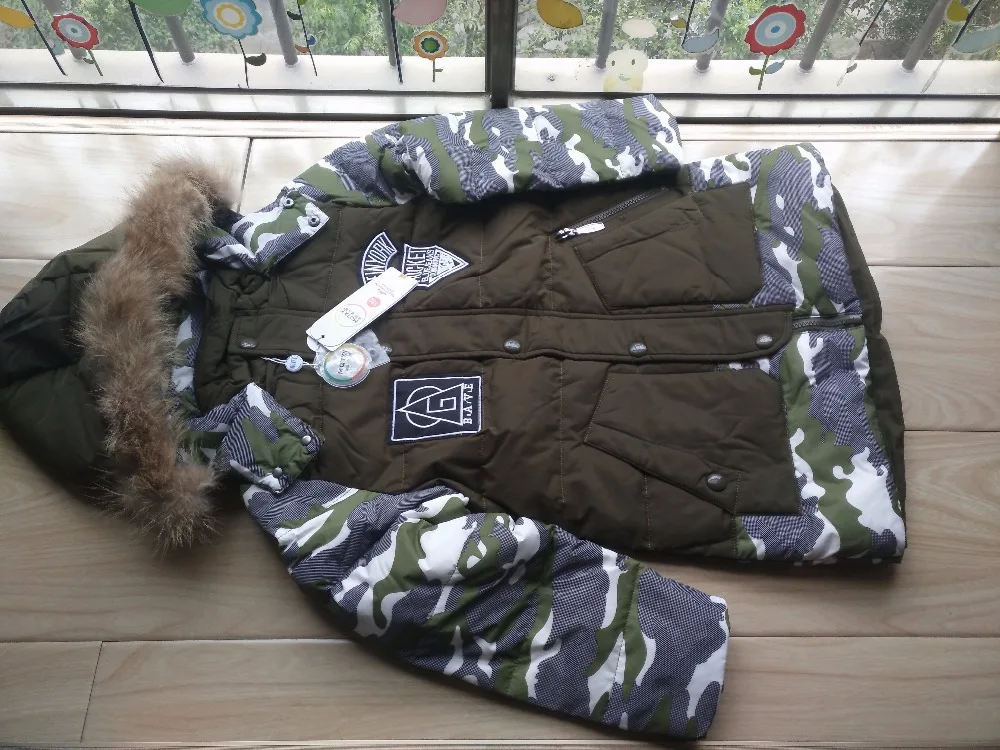 Зимняя куртка для мальчика, пуховик с капюшоном и натуральным мехом От 2 до 10 лет детей, Повседневная теплая плотная детская зимняя верхняя одежда и пальто для мальчиков