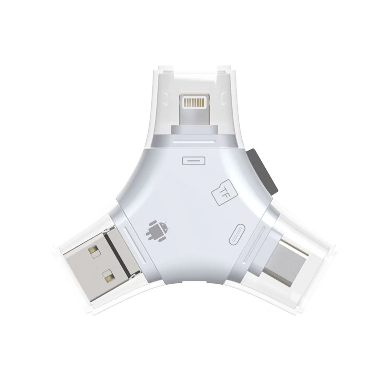4 в 1 TF/Micro SD Card Reader с Lightning Тип-C micro usb/usb Поддержка 128 г TF карты адаптера для iphone iPad