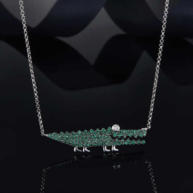 Мода микро мозаика AAA+ циркон милый зеленый Аллигатор изящное подвесное ожерелье лента Чокеры ожерелье для женщин Monacon ювелирные изделия - Окраска металла: Silver