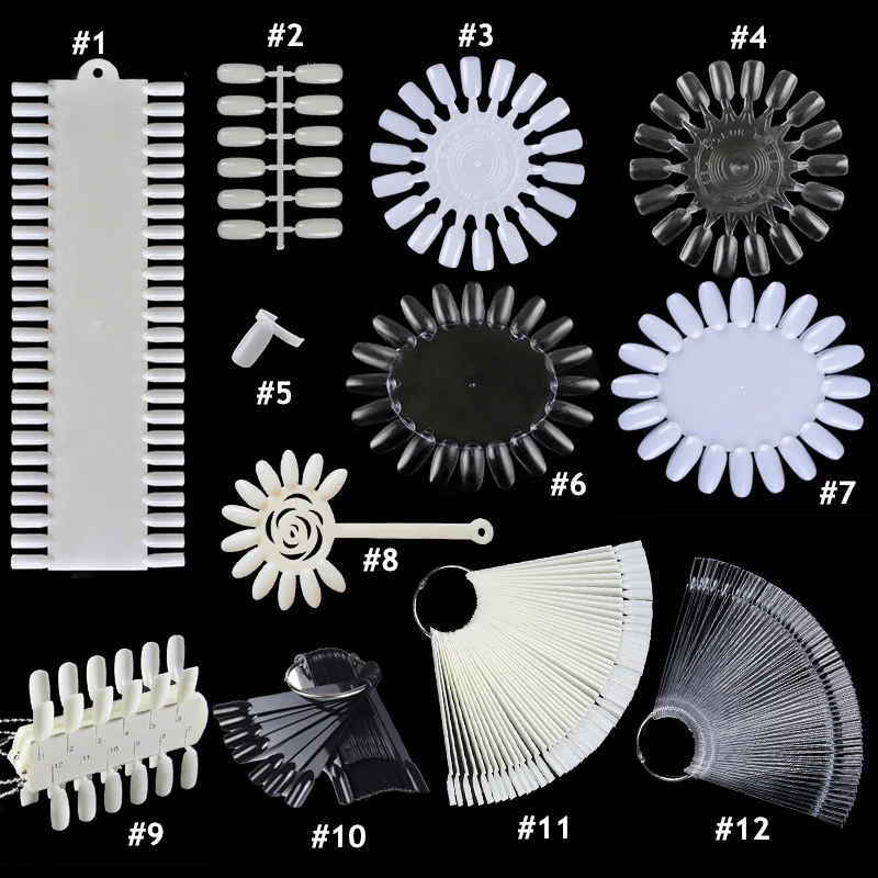 12 шаблонов накладных ногтей цветная карточка прозрачная белая пряжка кольцо