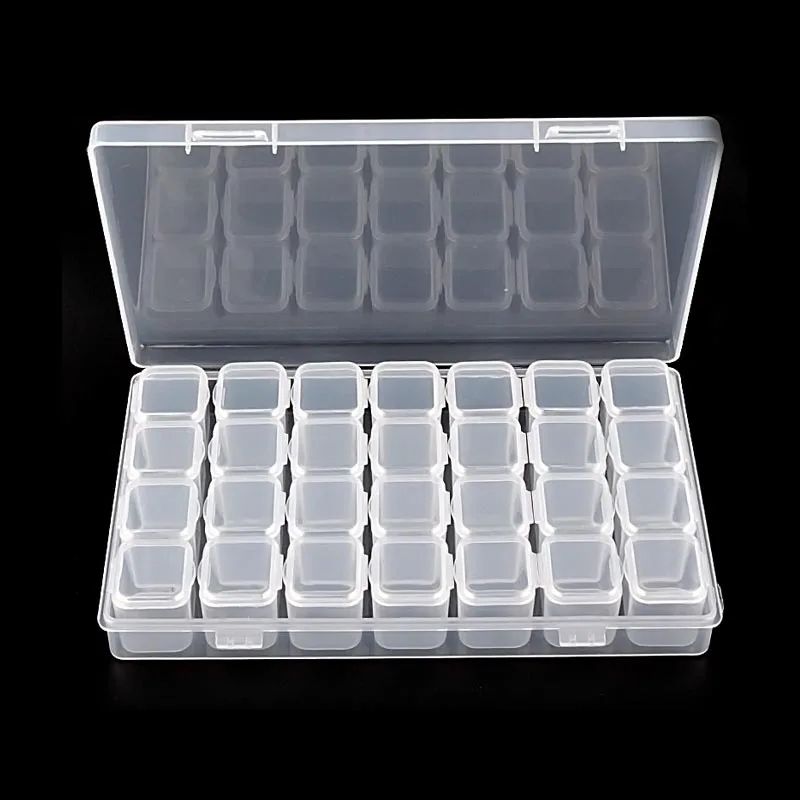 Sale Offer for  28 Slots Clear Plastic Empty Nail Decoration Storage Case Box Nail Glitter Rhinestone Beads Accesso