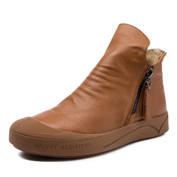 

8061-10 New Fashion Soft Bottom Zipper Casual Shoe Art Fan Women Boots Cowhide Leather Boots Women Shoes