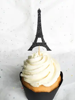 

glitter Eiffel Tower wedding birthday cupcake toppers Paris Bachelorette hen party cake decoration doughnut food picks