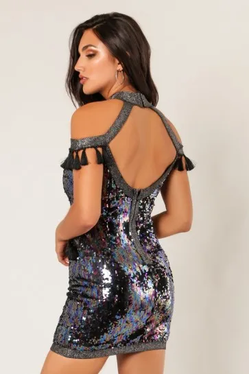 Новое женское вечернее платье знаменитостей vestidos Verano летнее черное платье с кисточками и вырезами