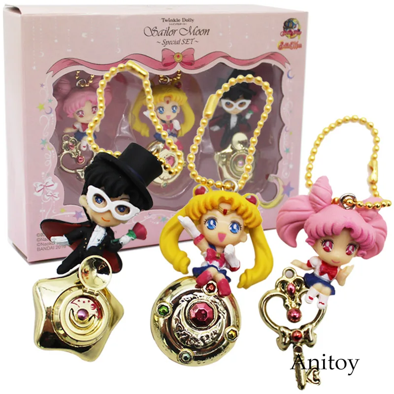 

Sailor Moon Tsukino Usagi Chibi Usa Tuxedo Mask Chiba Mamoru PVC Figures Toys Pendants Keychains 3pcs/set 5cm