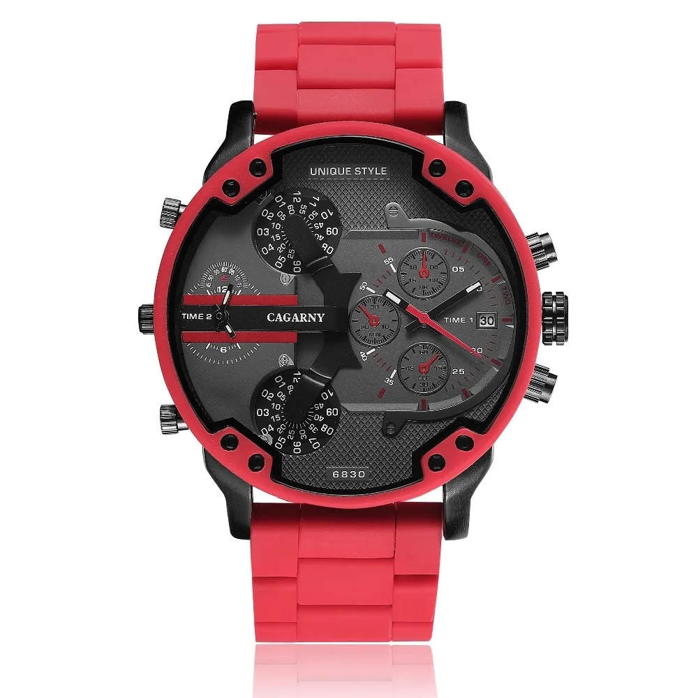 

Cagarny Large Dial Military Chronograph Watches Men Brand Red Steel Strip Quartz Watch Dz Style Montre Homme Relogio Masculino