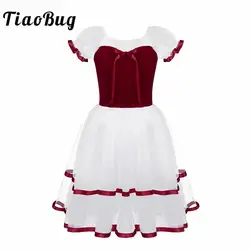 TiaoBug/детское ажурное бархатный лиф с пышными рукавами для девочек, профессиональное платье-трико для балета с пачкой, длинное платье