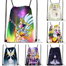 Custom Sailor Moon Drawstring Backpack Bag Cute Daypack Kids Satchel (Black Back) 31x40cm#180531-02-08