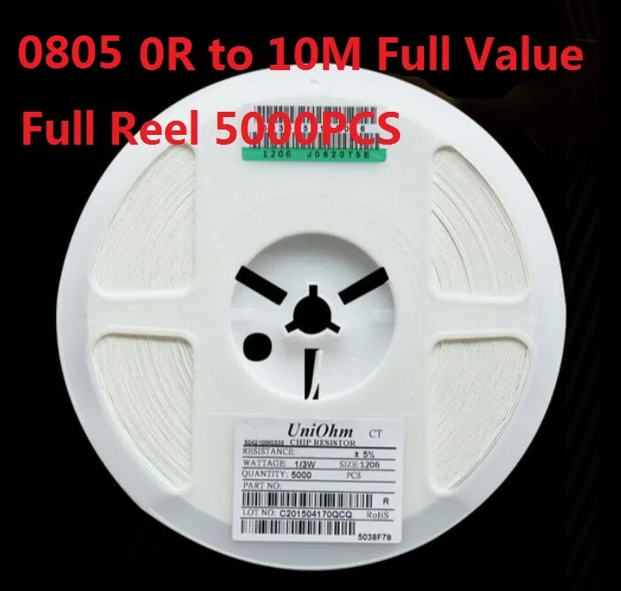 

5000PCS (0 ohm to 10M) SMD Chip Resistor 0805 10K ohm 5% chip resistorsohm 0R 10R 1K 2.2K 3.3K 4.7K 10K 100K 820R 1M Ohm Kit