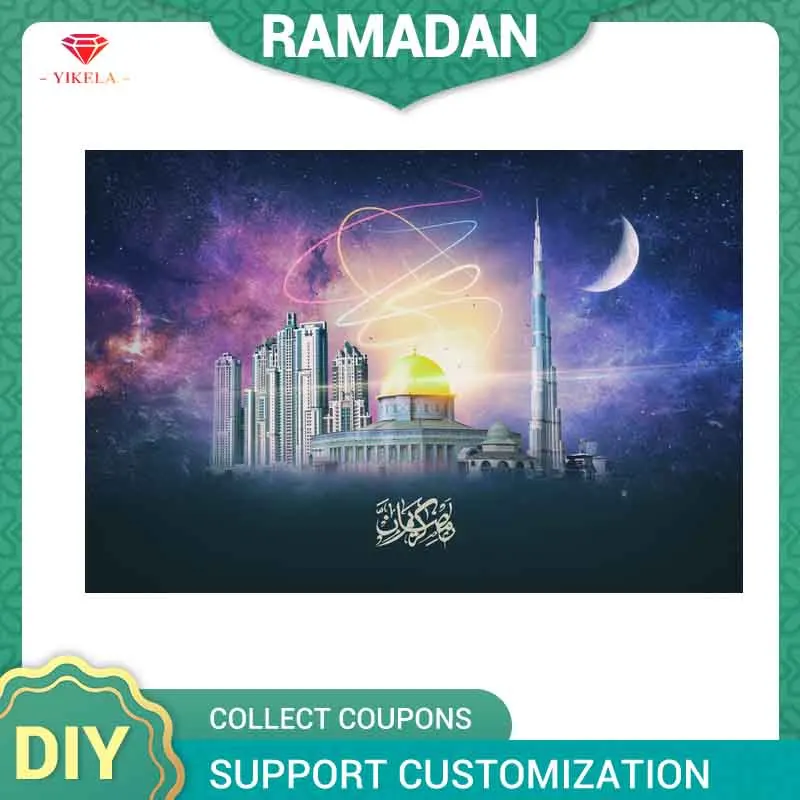 

YIKELA 5D DIY Full Square Diamond Painting Eid Muslim Night view Cross Stitch Islam Home Decor Diamond Embroidery Gift Building