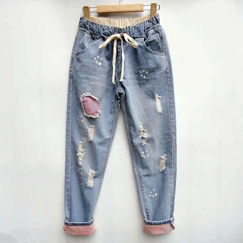 Womens Plus Size Loose Jeans Denim Harem Pants Summer Boyfriend Jeans