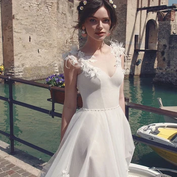 

vestido de noiva Wedding Dress 2020 Vintage Plus Size V-Neck Appliques Bride Dress 3D Flowers A-Line Boho Wedding Gown