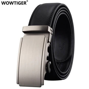 

WOWTIGER New Gun color men`s Fashion brand Automatic buckle belt Alloy buckle Genuine Leather Luxury Belt for men