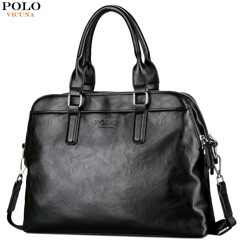 

VICUNA POLO Fashion Men Business Briefcase Black Men's Leather Bag With Key Chain Holder Casual Briefcase Man Computer Handbag
