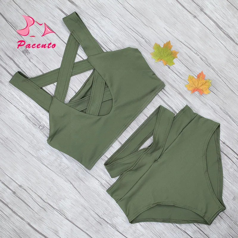 

Pacento 2018 New Wrap Bathing Suit Top Plus Size Bikini Set Cross Biquini High Waisted Swimwear 6 Colors Swimsuit XL XXL Plavky