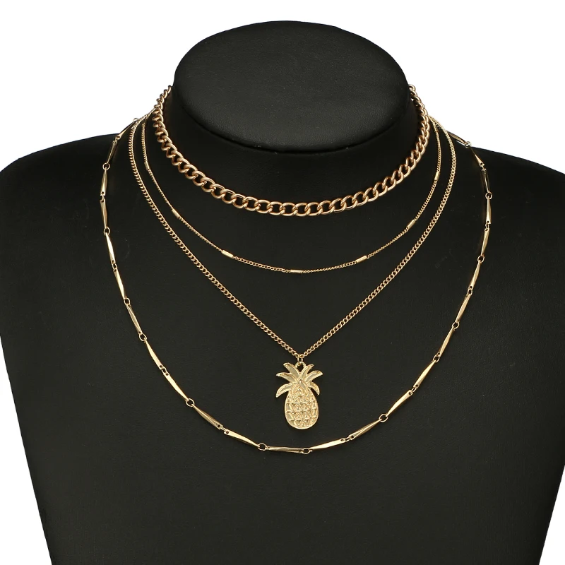 Docona Boho ожерелье ананас& Pandents золотая цепочка для женщин эффектное ожерелье многослойное колье-чокер Femme 4187